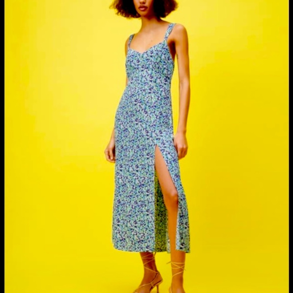 Zara Floral Midi Dress with Side Slit